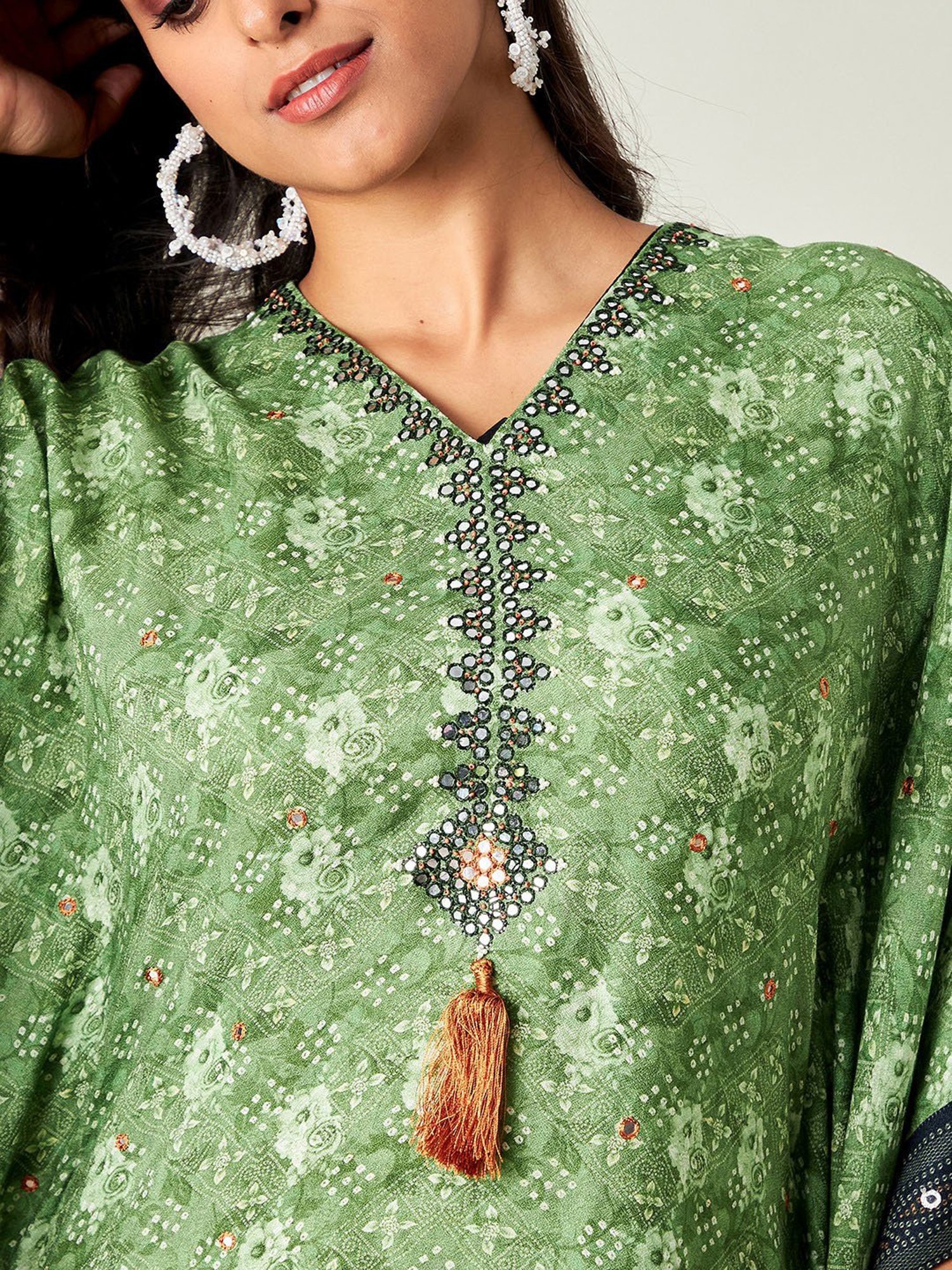 The Kaftan Company Green Bandhani A Line Kaftan Kurta