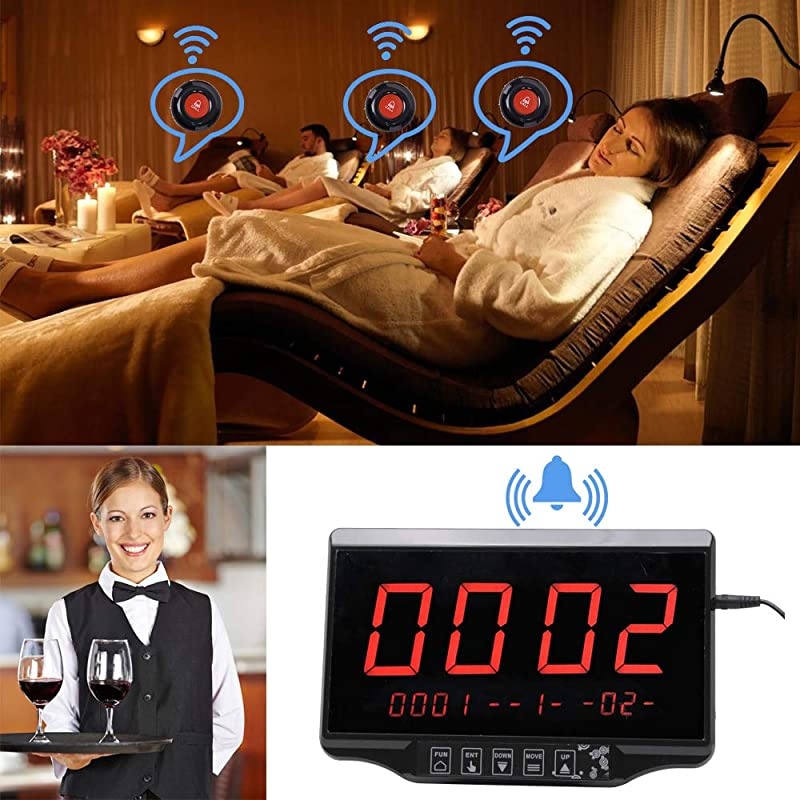 Calling System Restaurant Pager Customers Patient Caregiver Alert Paging System for Clinic Hospital Church Office Cafe Shop Smart Nurse Call Button 1 Display Receiver and 10 Call Button