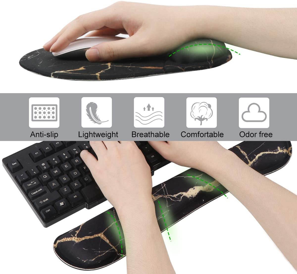 Balight Non Slip Keyboard Wrist Rest Pad and Mouse Wrist Rest Support For Gaming,Office, Computer, Laptop, & Mac - Durable & Comfortable & Lightweight For Easy Typing&Pain Relief