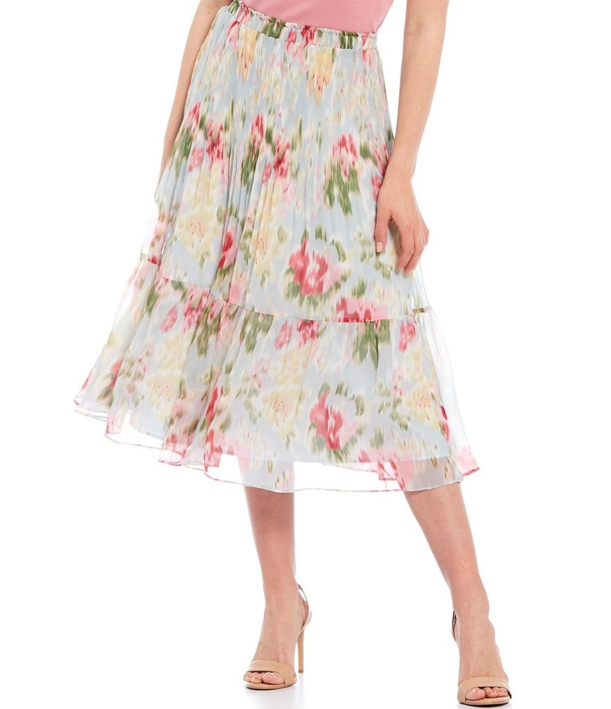 Eva Varro Animal Print Knit Jersey Wide Yoke A-Line Midi Skirt