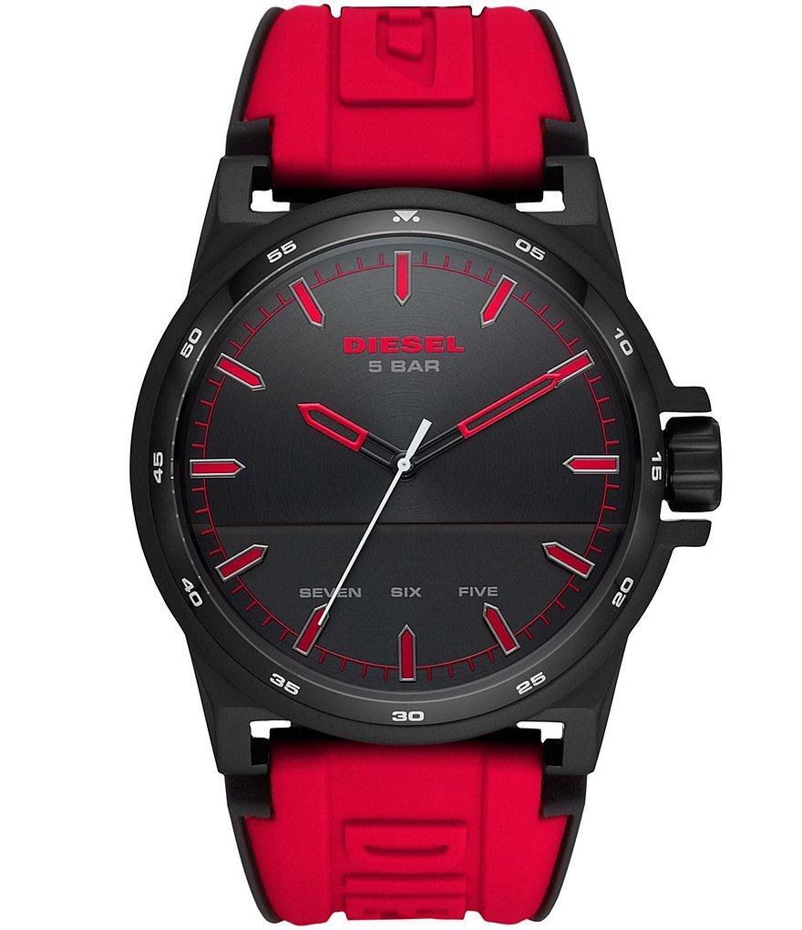Diesel D-48 Three-Hand Red Silicone Watch