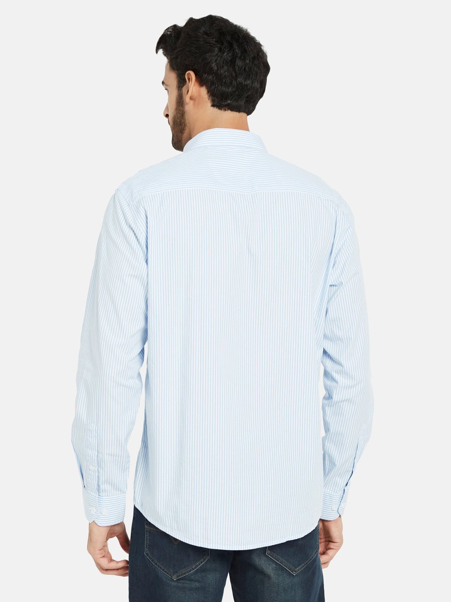 METTLE Blue Regular Fit Striped Shirt