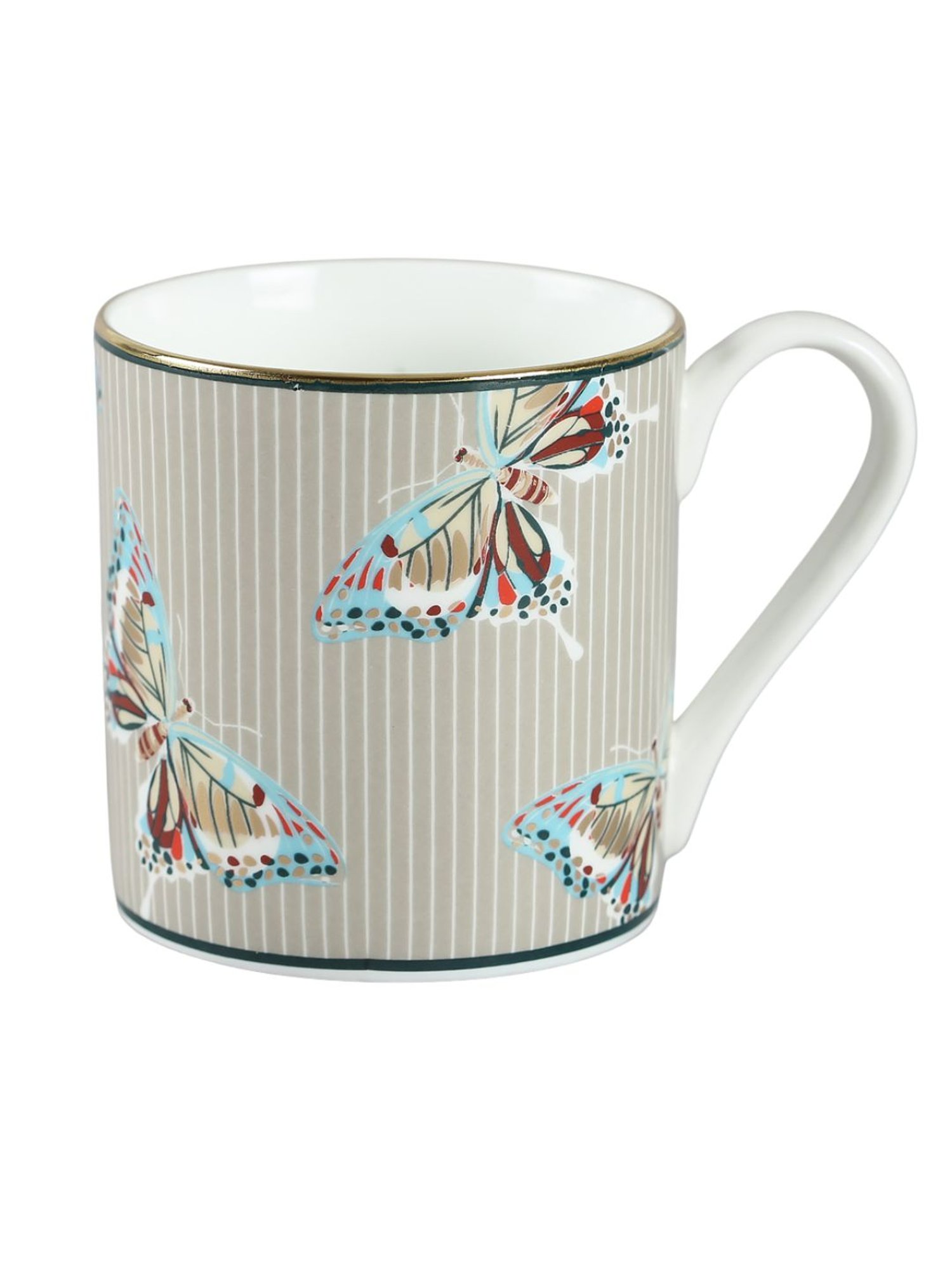 India Circus Abstract White Bone China Coffee Mug Set of 6, 220 ml With Accented and 22 Carat Gold