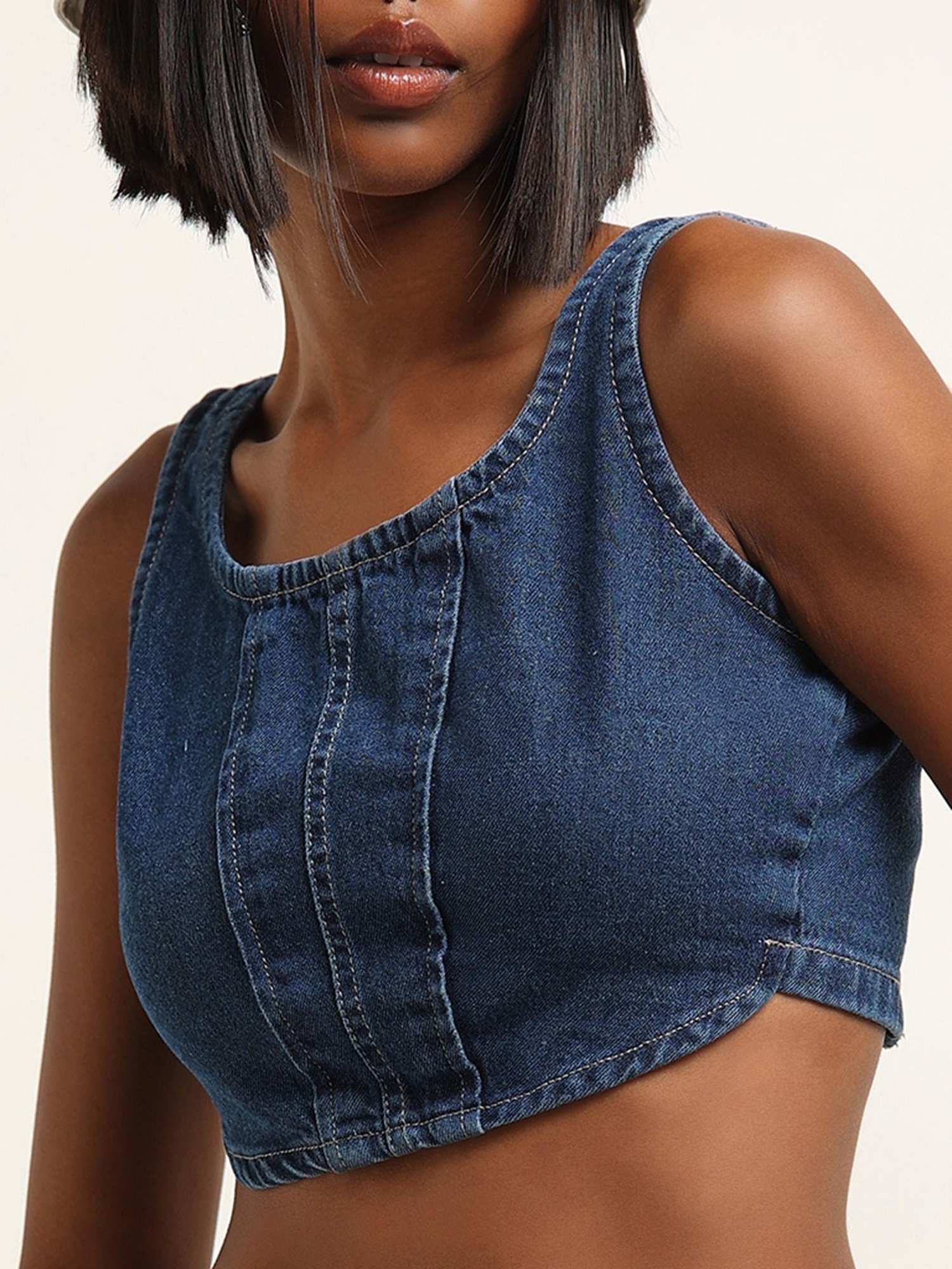 Nuon by Westside Dark Blue Corset Crop Top