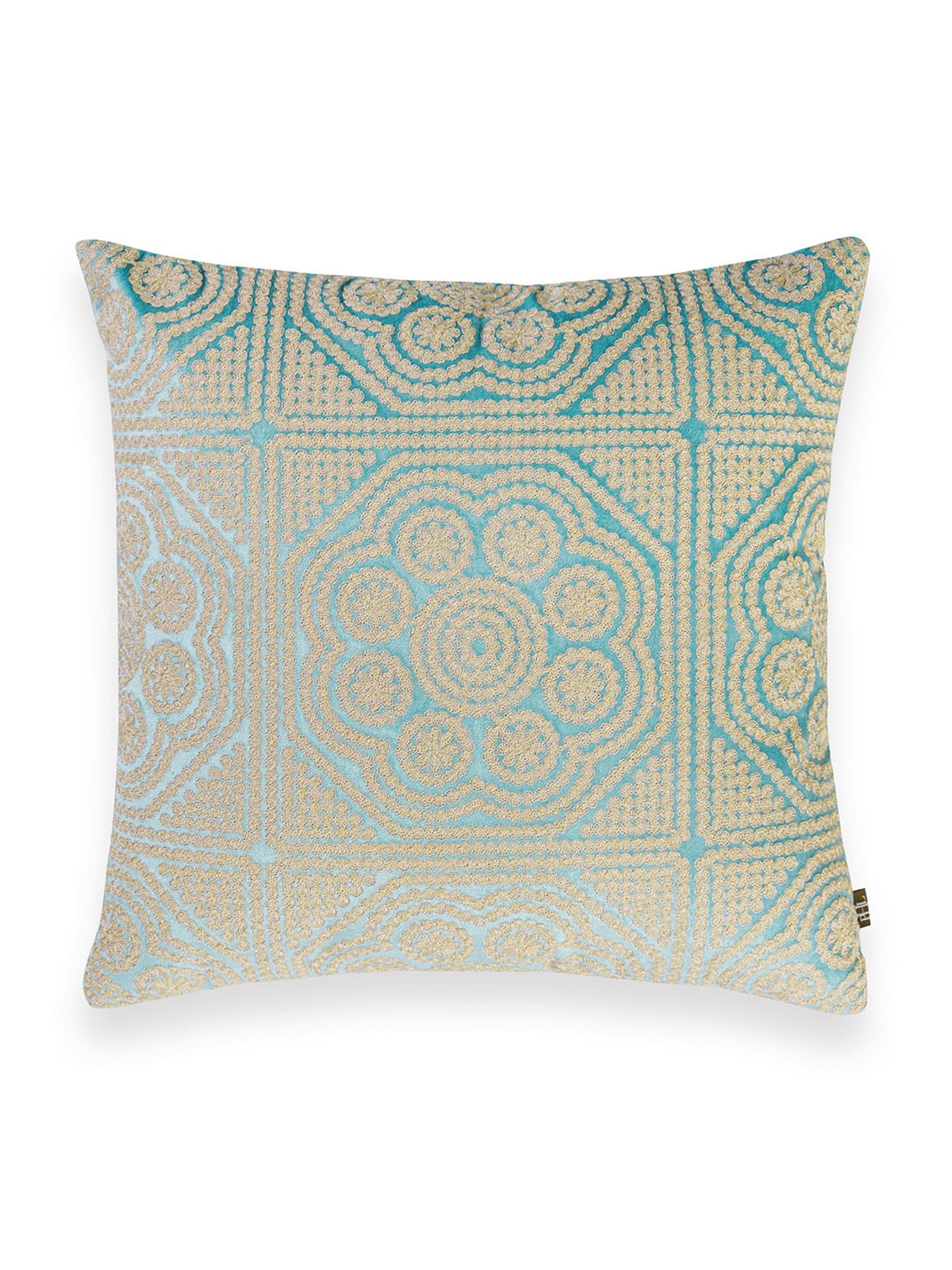Pure Home and Living Blue Cotton Embroidery Cushion Cover