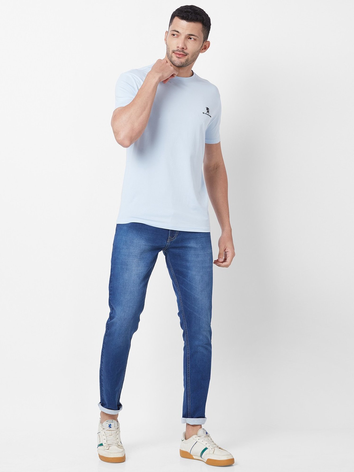 Giordano Sky Blue Cotton Slim Fit T-Shirt