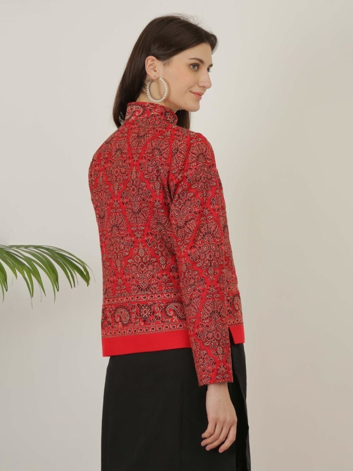 Kaanchie Nanggia Red Wool Self Design Jacket