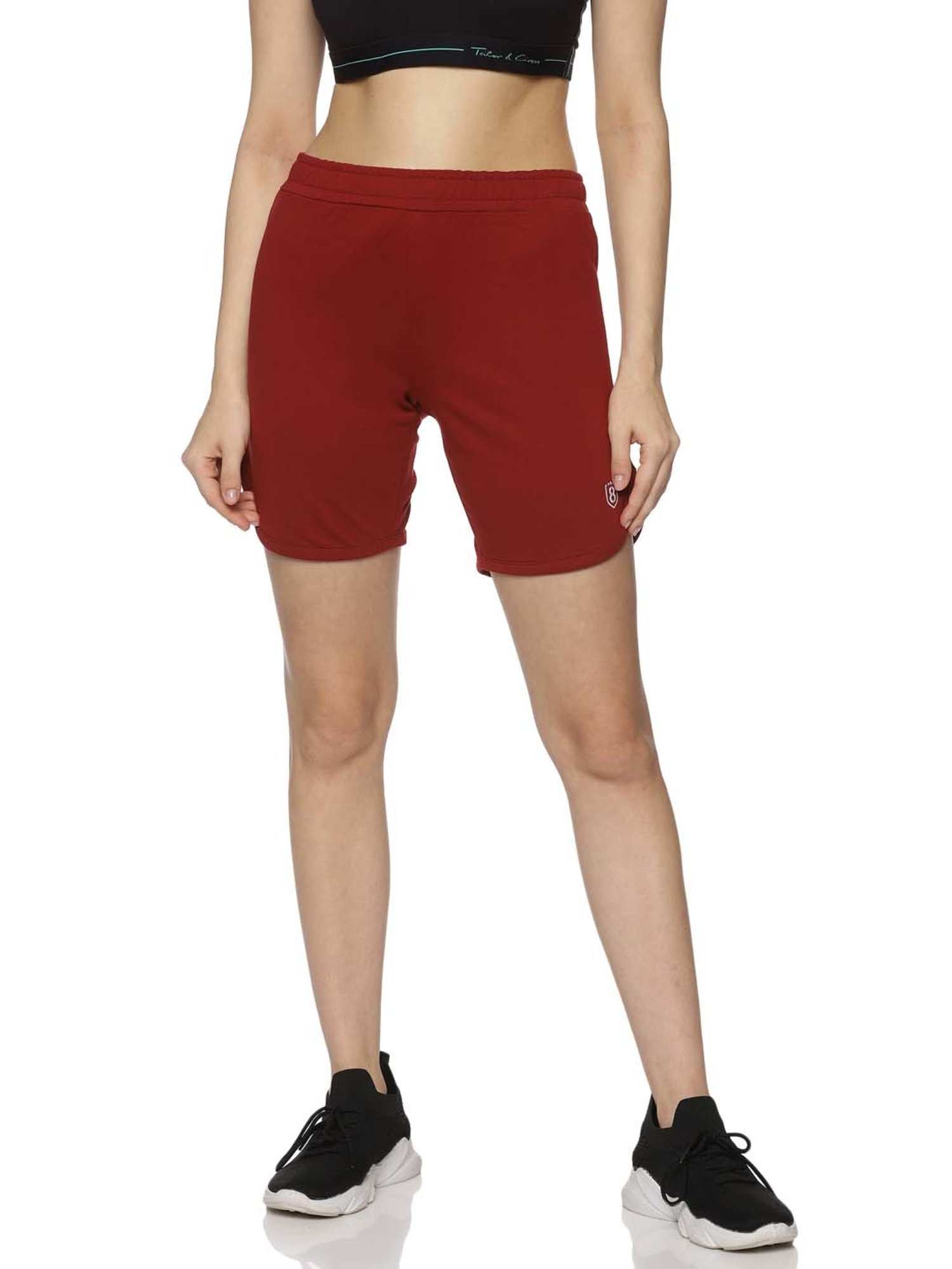 Domin8 Women Solid Training Shorts With Self Fabric Elasticated Drawstring Waist