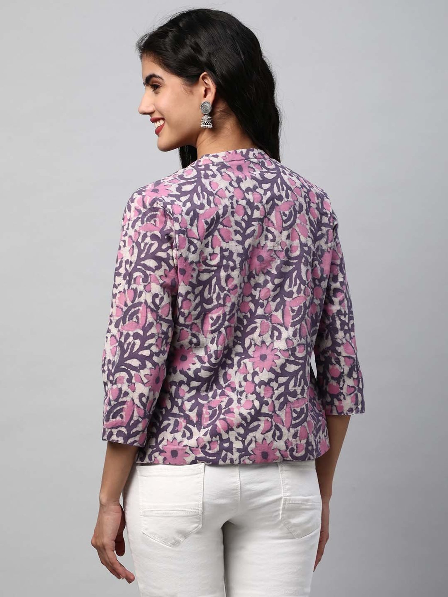 Kami Kubi Purple Printed Reversible Short Jacket