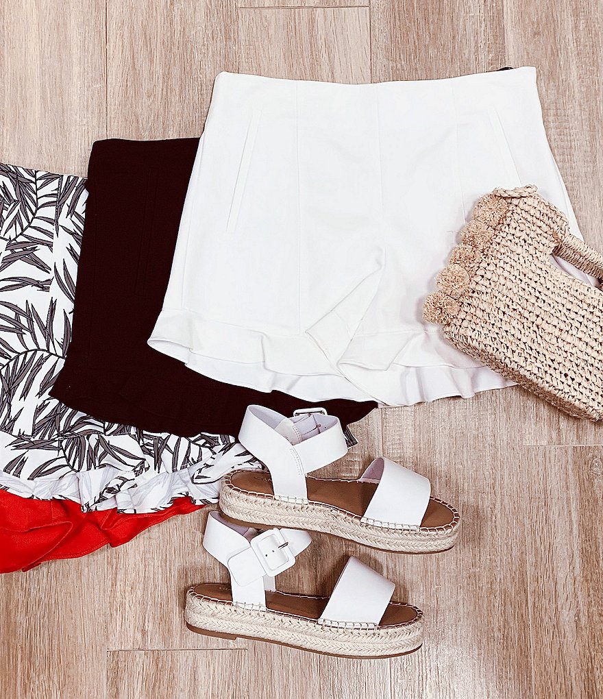 1. STATE Flat Front Ruffle Hem Shorts