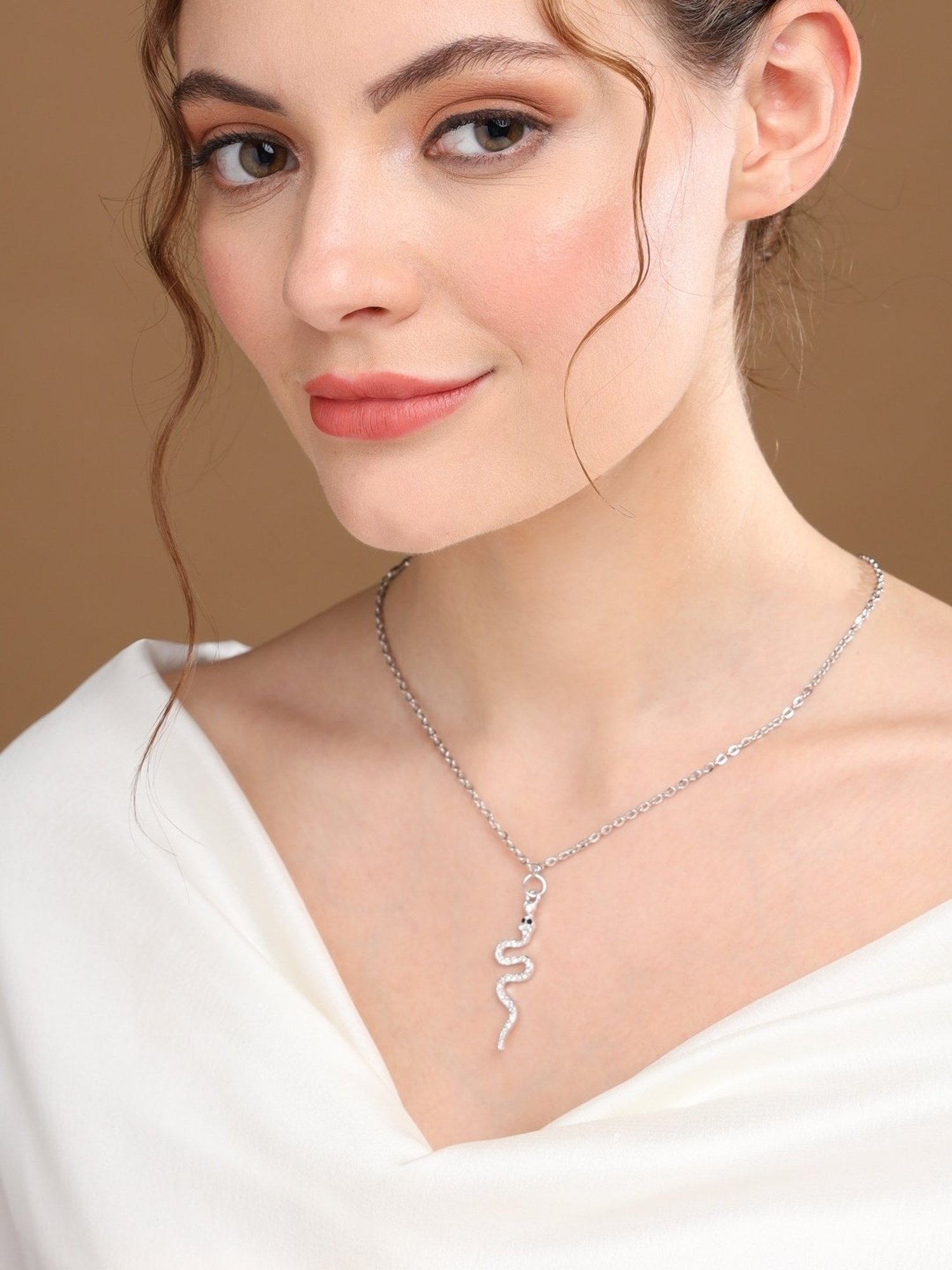 Prita by Priyaasi Studded Snake Silver-Plated Link Necklace