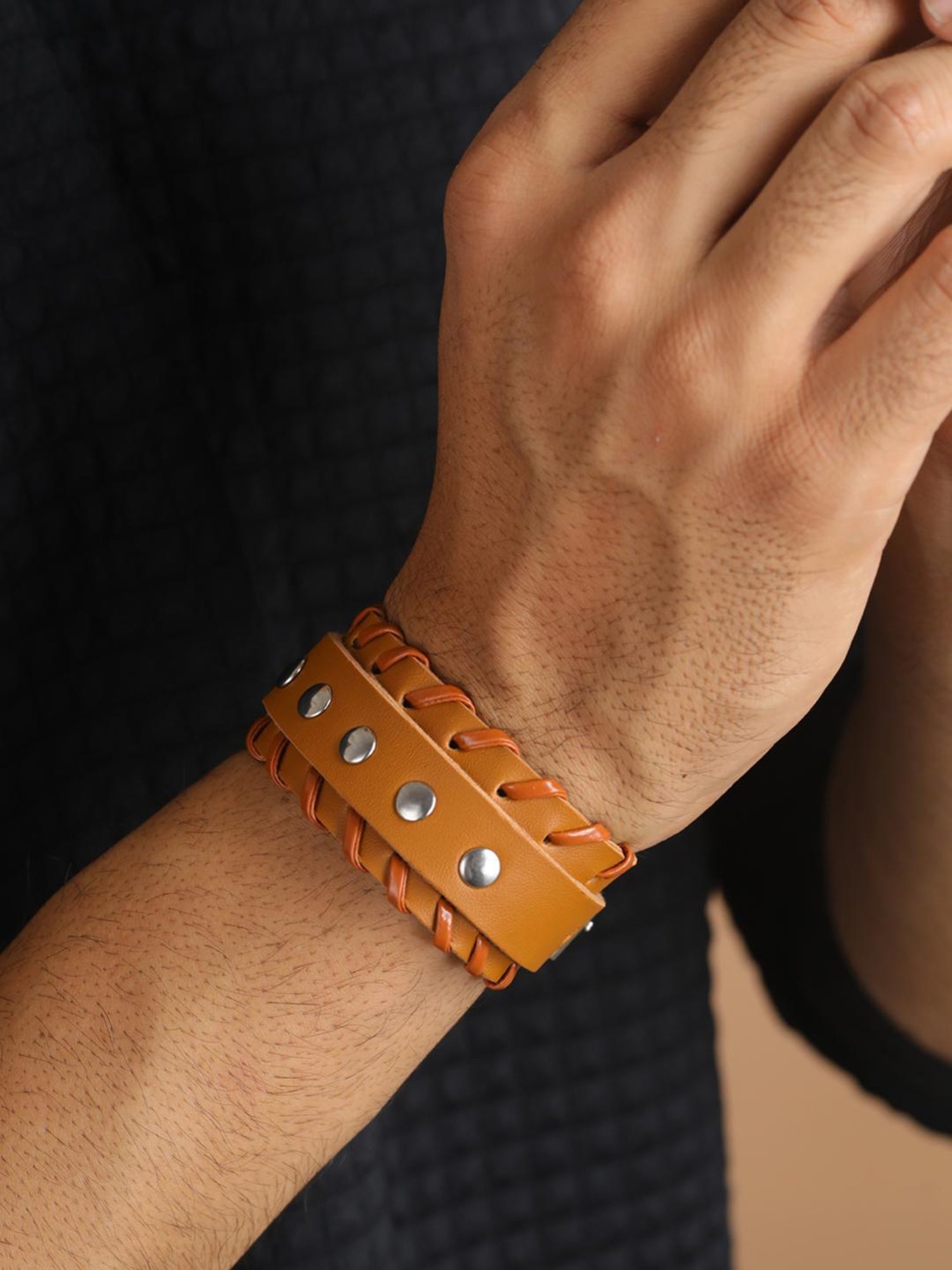 Bold by Priyaasi Brown PU Wraparound Bracelet for Men