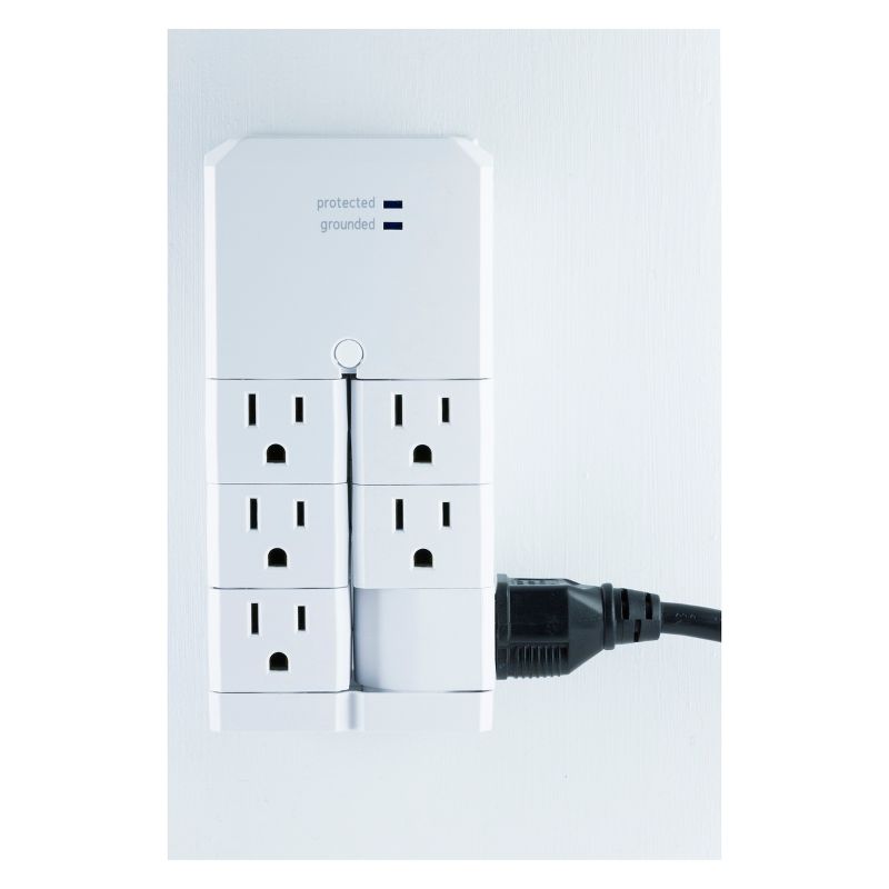 General Electric Pro 6 Outlet Swivel Sur Protector Wall Tap White