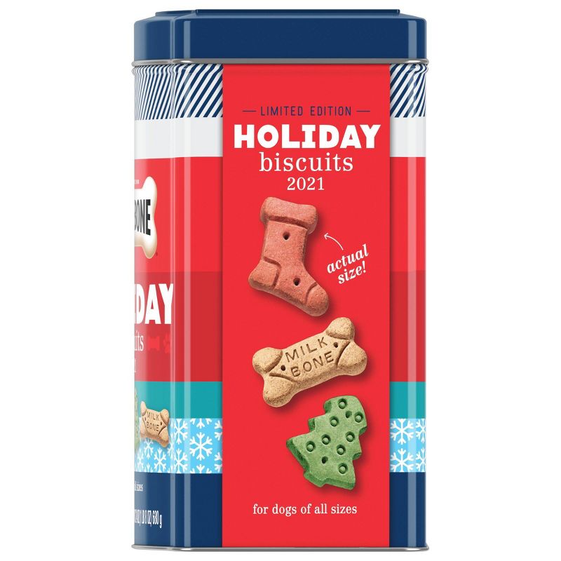 MilkBone Holiday Tin with Original Beef Holiday Dog Biscuits Dog Treats - 24oz