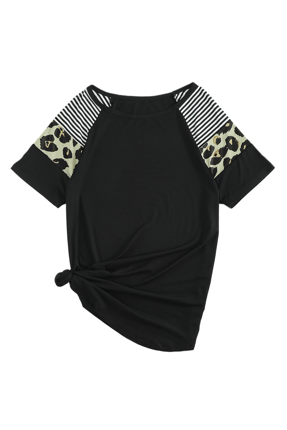 Blank T Shirt - Black Stripes and Leopard Print Short Sleeve Summer Top Customized