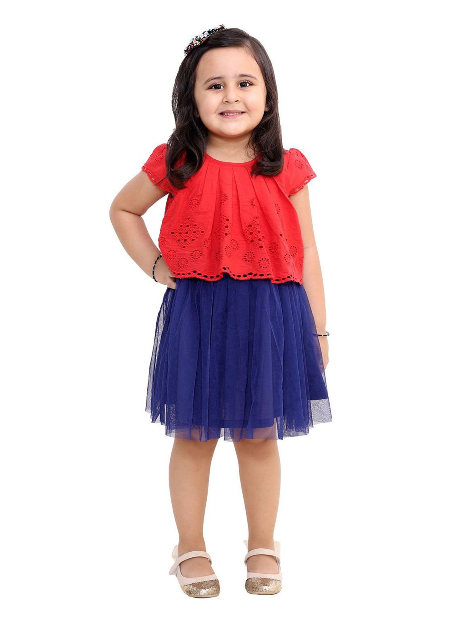 KidsDew Kids Red & Blue Self Design Dress