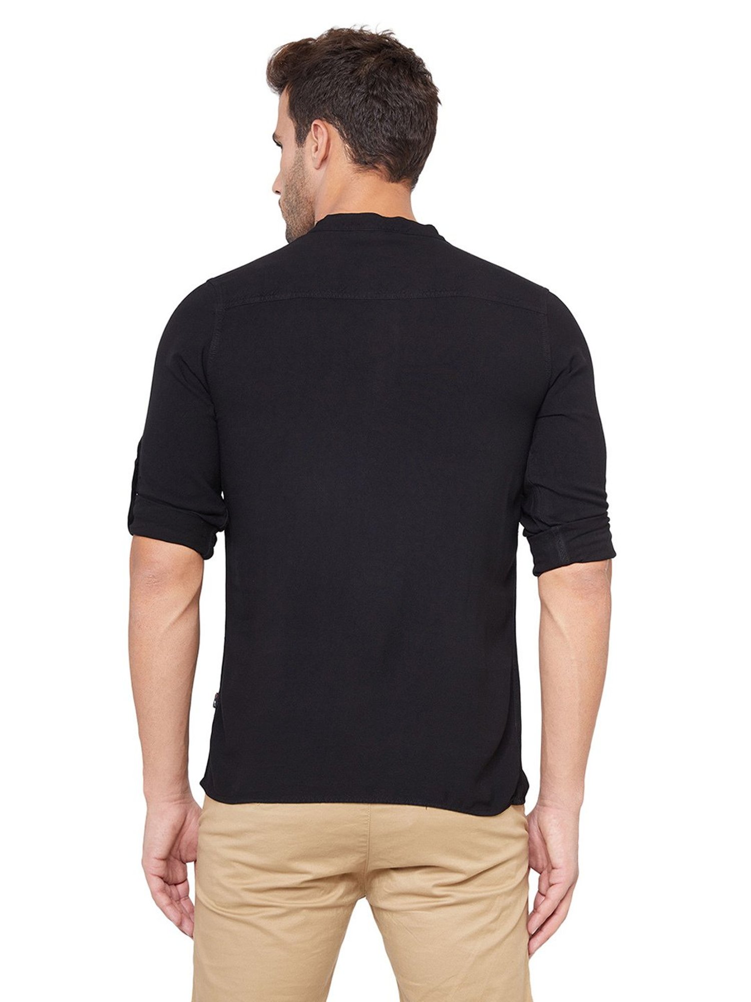 Identiti Black Solid Slim Fit Short Kurta