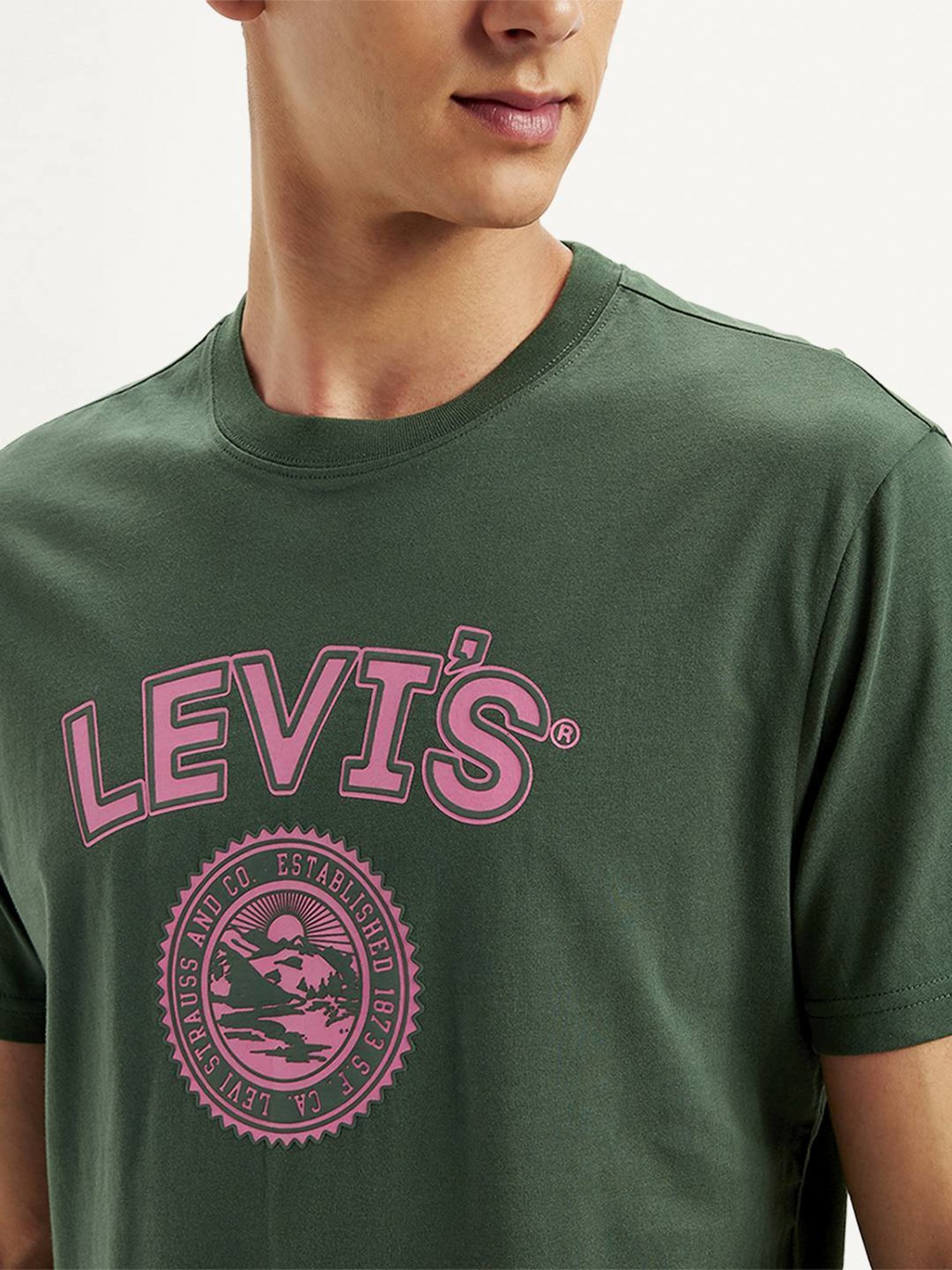 Levi's Green Cotton Regular Fit Printed T-Shirt