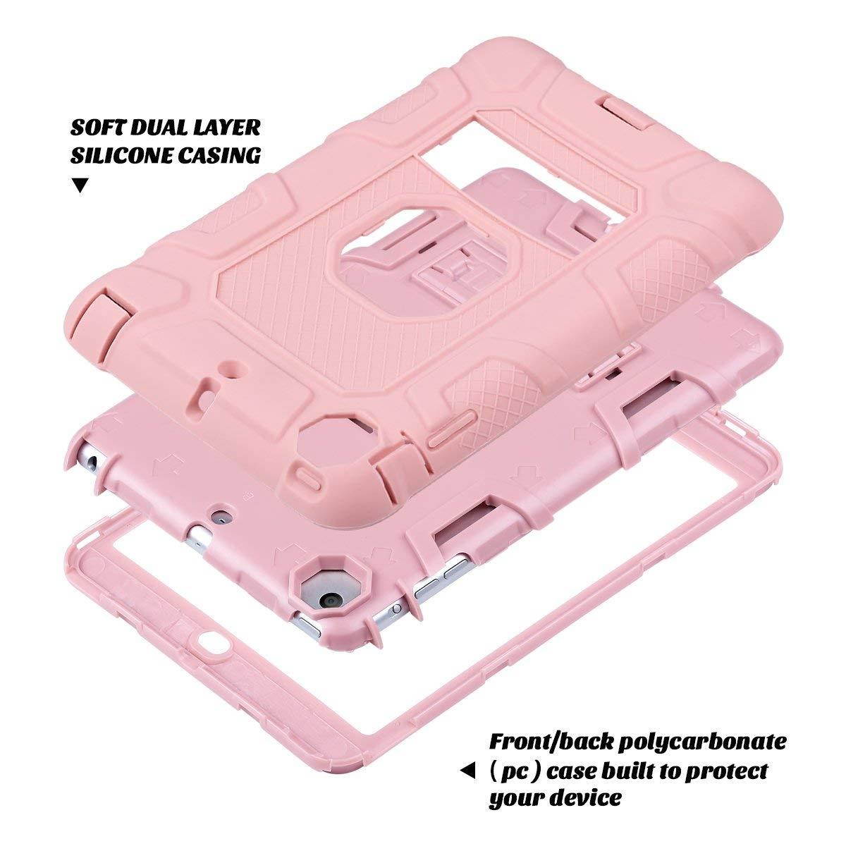 ULAK iPad Mini Case,iPad Mini 2 Case,iPad Mini 3 Case,iPad Mini Retina Case, Three Layer Heavy Duty Shockproof Protective Case for iPad Mini 1/2/3 with Kickstand (Rose Gold+Rose Gold)