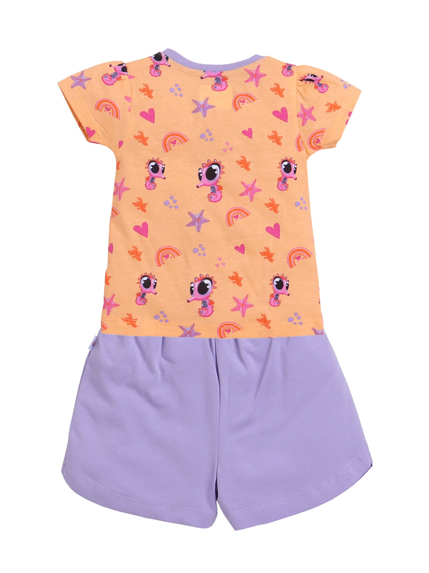 Bumzee Kids Peach & Purple Printed Top With Shorts