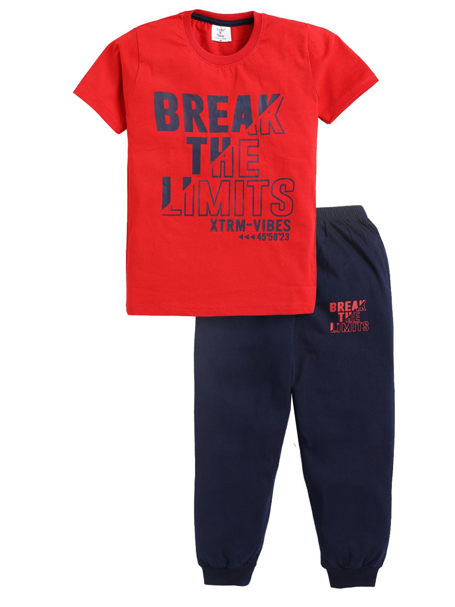 Todd N Teen Kids Red & Navy Printed T-Shirt with Joggers