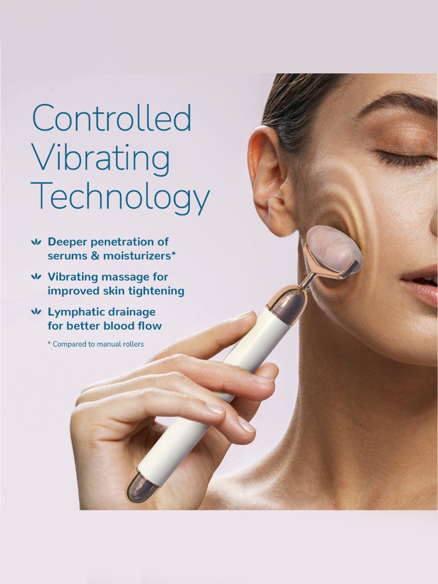 Caresmith Bloom Vibrating Rose Quartz Face Roller, Jade Roller for Face Massager (Pink)