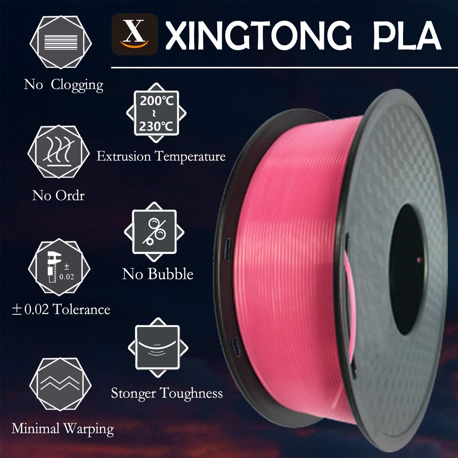 XTZL3D| PLA Material Printing Filament for 3D Printer, Pink,1kg, 1.75mm