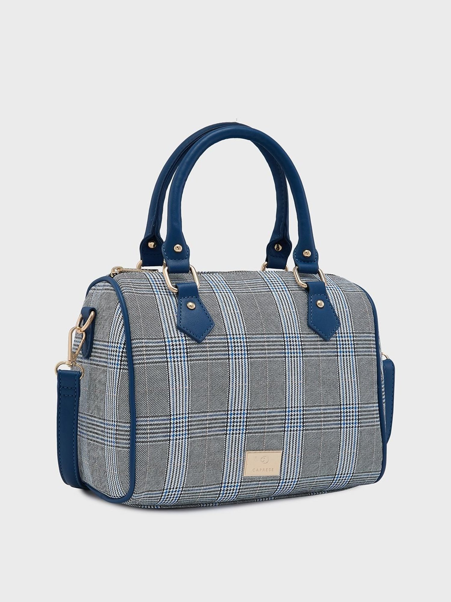 Caprese Navy Checks Medium Handbag