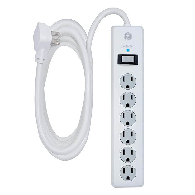 6 Outlet Sur Protector 10 Ft Extension Cord Power Strip 800 Joules Flat Plug TwisttoClose Safety Covers White 14092