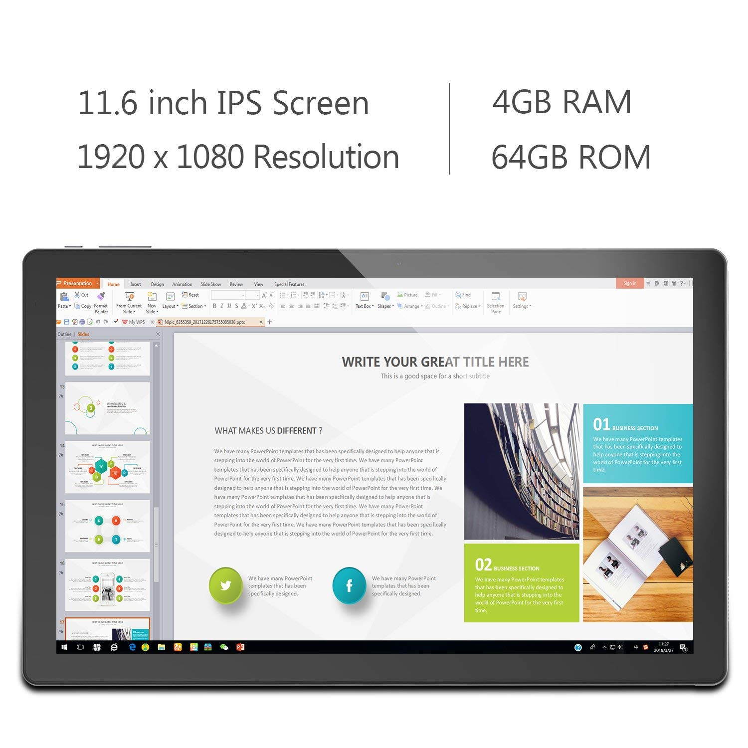 Zgeer 2-in-1 Laptop, 11.6 inch Tablet with Keyboard, 1920x1080 Black Diamond Screen, Intel Apollo Lake N3450 2.2GHz, 4GB RAM, 64GB EMMC, Windows 10