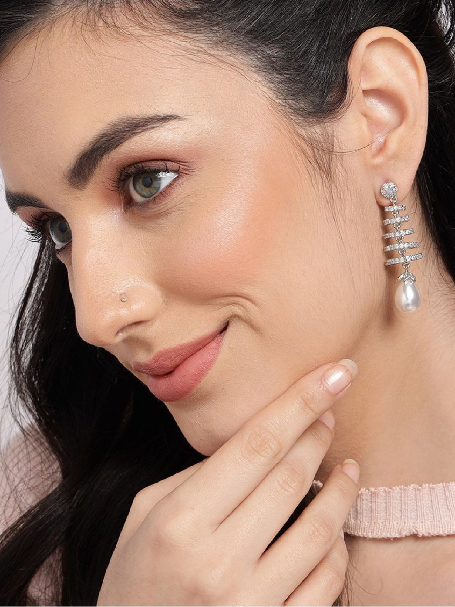 Sri Jagdamba Pearls Black Rosy Pearl Drop Earrings