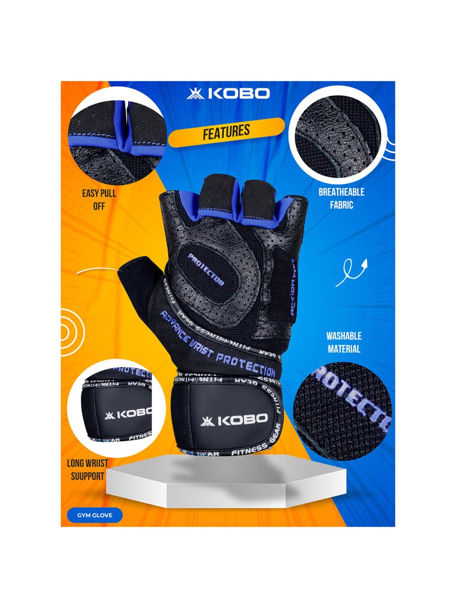 Kobo Weight Lifting Gym Gloves (Black) Size - S