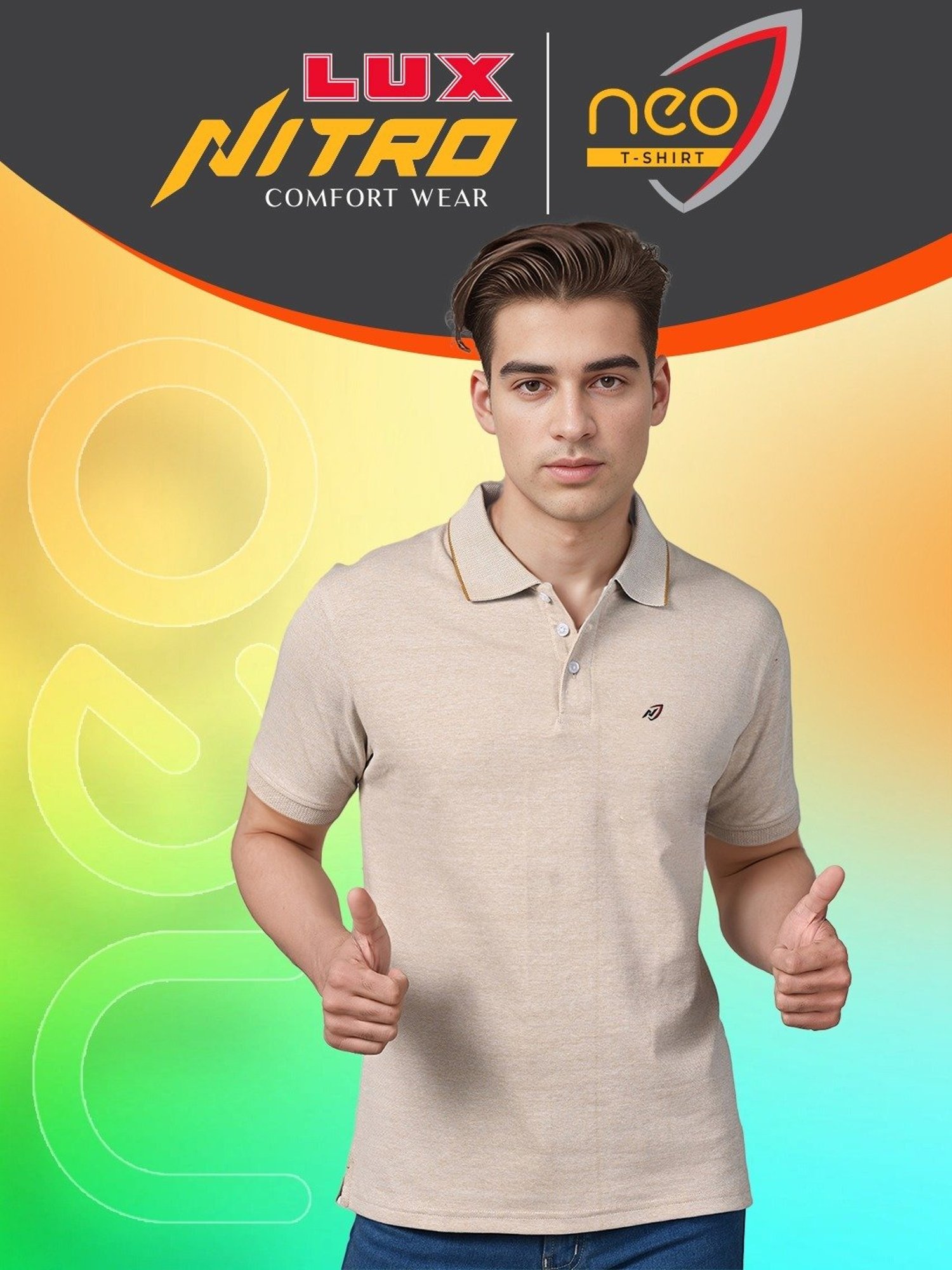 Lux Nitro Beige Cotton Regular Fit Texture Polo T-Shirt