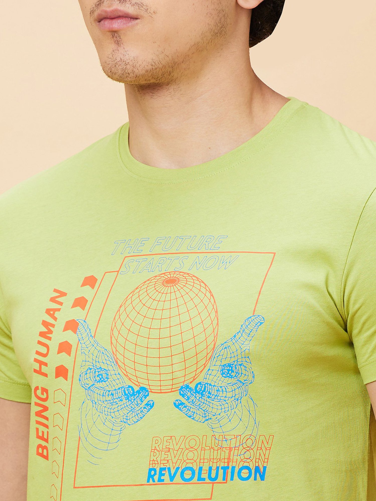 Being Human Sea Green Regular Fit Graphic Print Crew T-Shirt