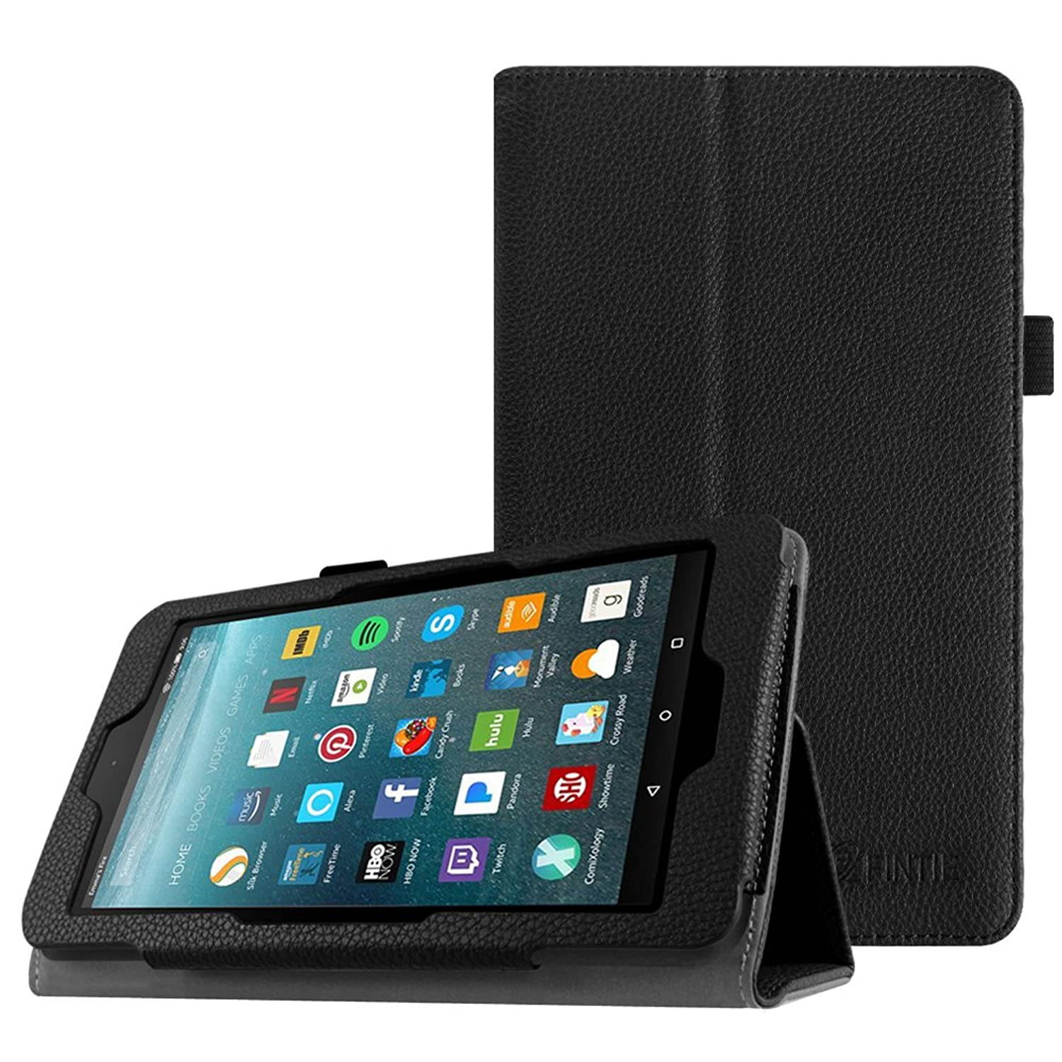 Fintie Folio Case for Amazon Fire 7 Tablet (Previous Generation - 7th, 2017 Release) - Slim Fit PU Leather Standing Protective Cover Auto Wake/Sleep, Compatible with Fire 7 (5th Gen, 2015), Black