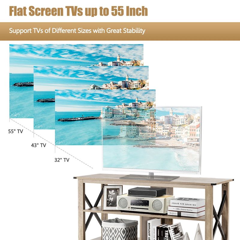 Costway Modern TV Stand for TV's up to 55" w/ 3-Tier Open Shelves