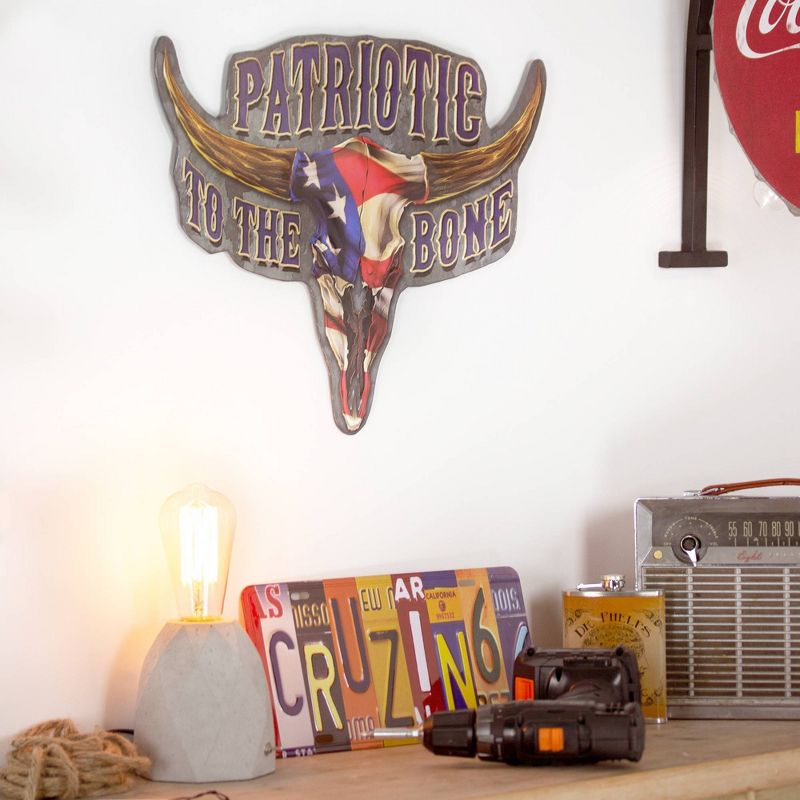 Patriotic to The Bone Embossed Metal Sign Dark Blue/Red - Crystal Art Gallery