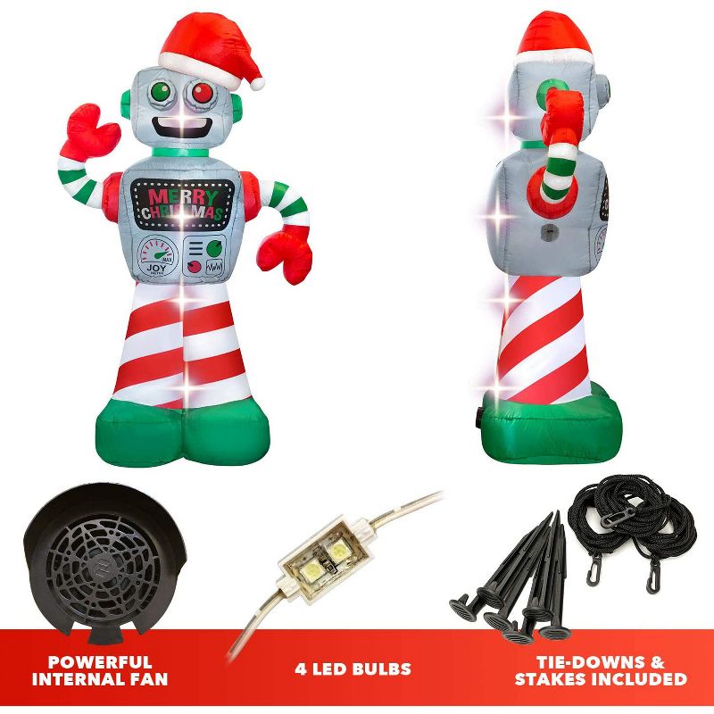 Holidayana 6 Foot Tall Giant Inflatable Robot Holiday Ornament Yard Decoration with Blower Fan, Tie Down Straps, and Ground Anchor Stakes