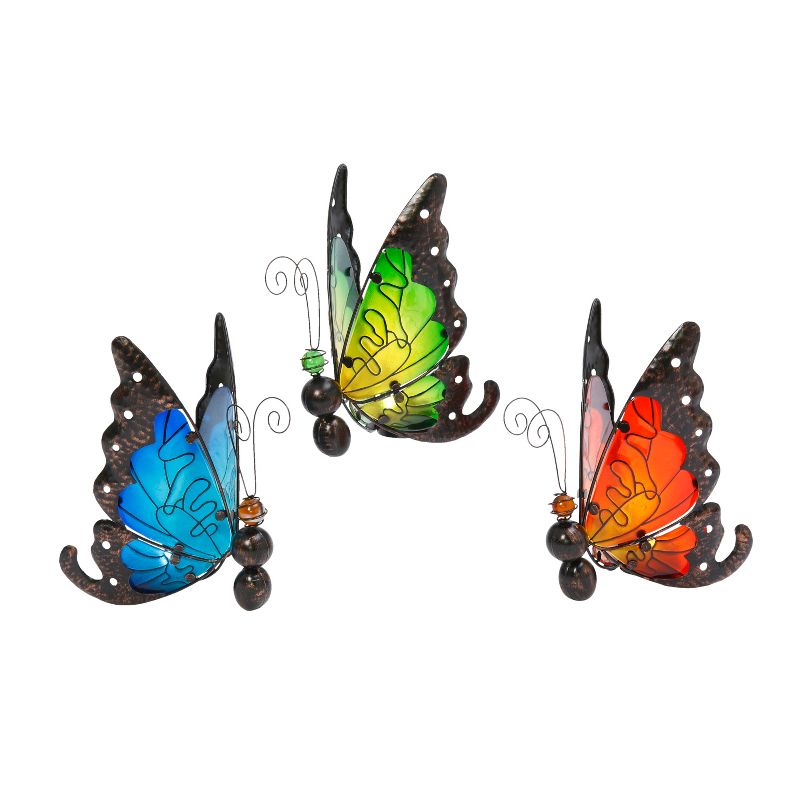 Gerson International Assorted 10.5-Inch High Solar Powered Butterfly Figurines, Set of 3
