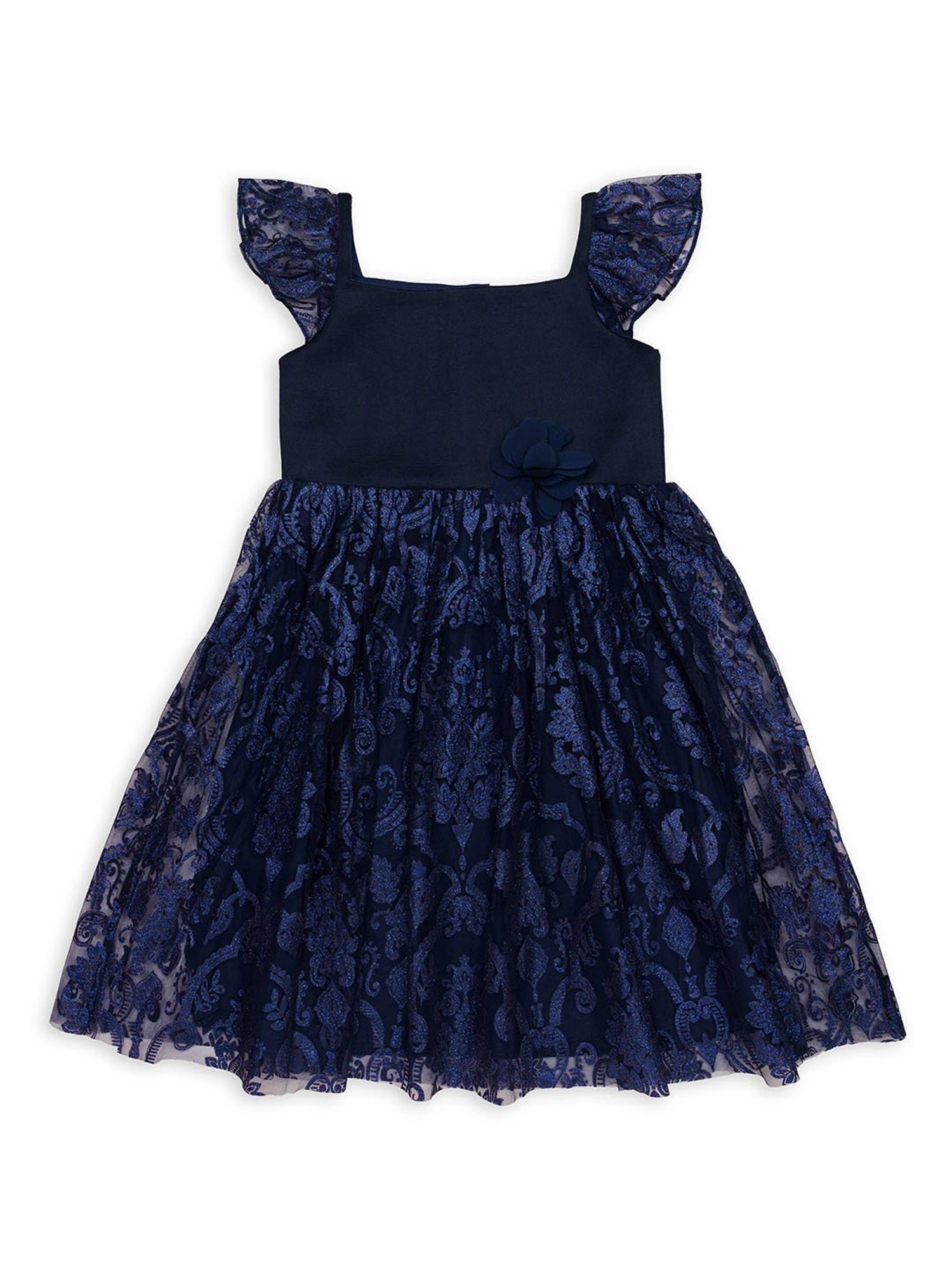 H by Hamleys Girls Navy Self Design Dress