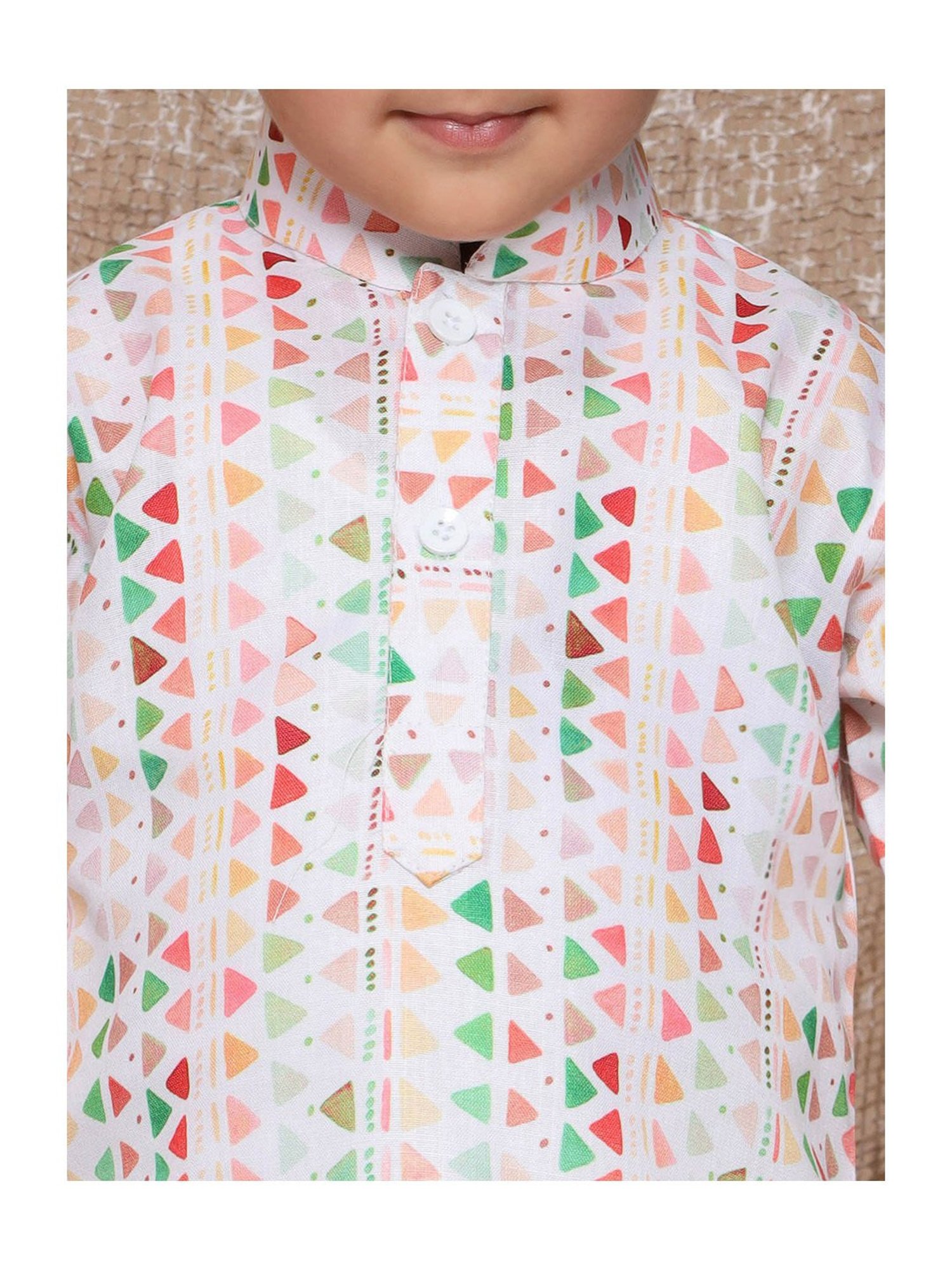 AJ Dezines Kids White Printed Full Sleeves Kurta with Pyjamas