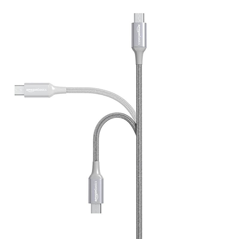 Double Braided Nylon USB TypeC to MicroB 20 Male Charger Cable | 6 feet Dark Grey