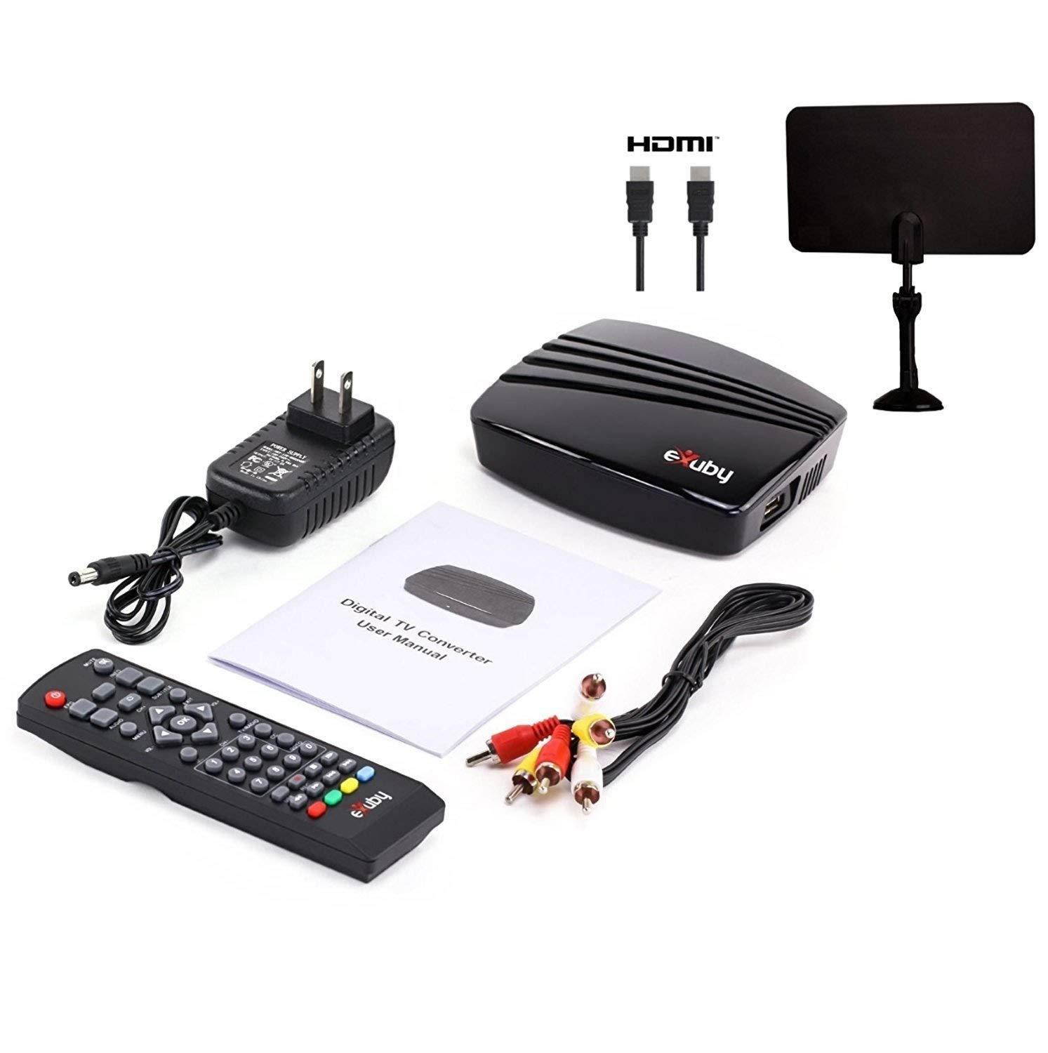 eXuby Digital Converter Box for TV, Antenna, HDMI and RCA Cable - Complete Bundle to View, Record HD Channels Instant or Scheduled Recording, 1080P HDTV, HDMI Output and 7 Day Program Guide