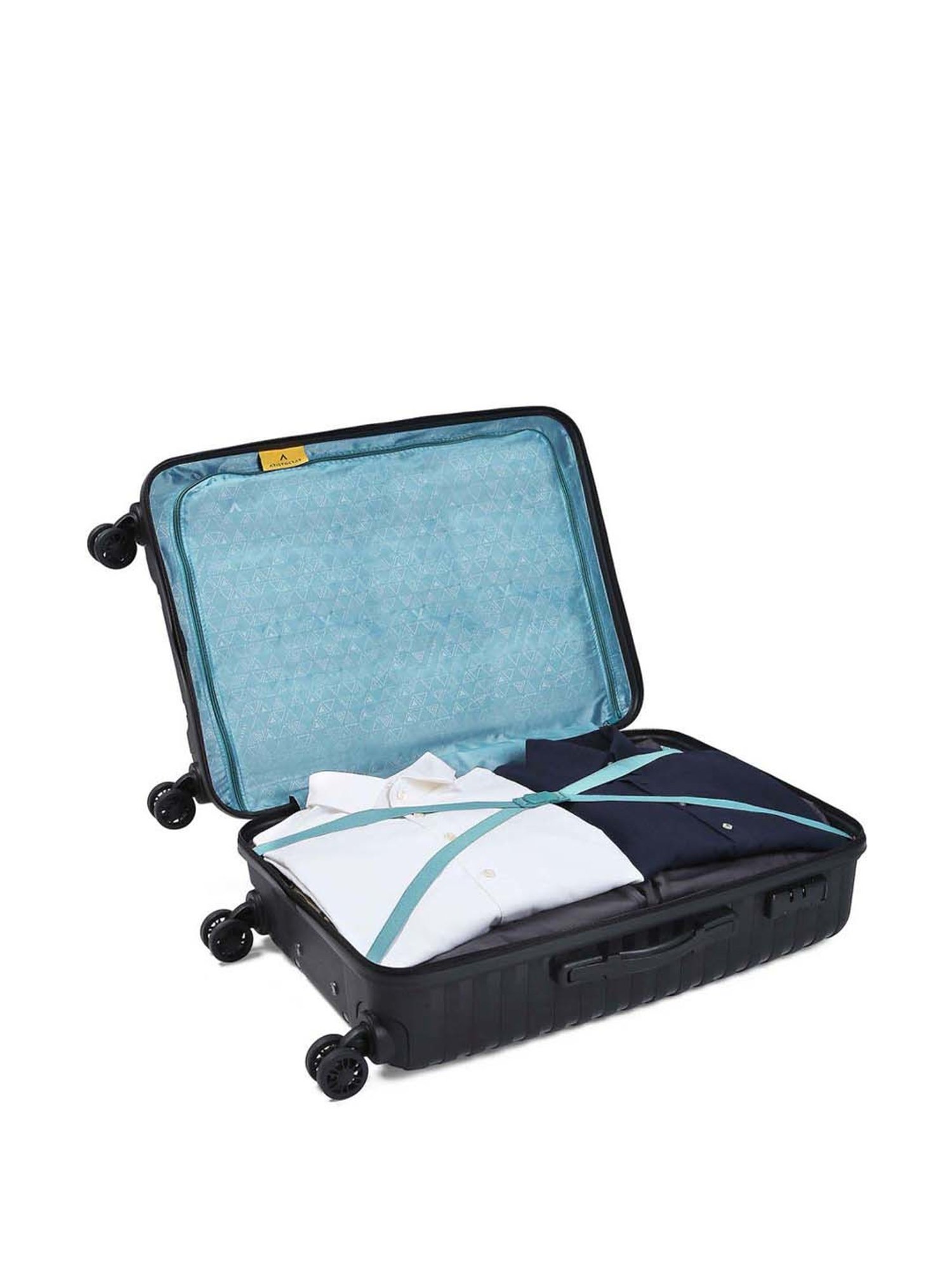 Aristocrat Quest Jet Black Textured Hard Medium Trolley Bag - 47 cm