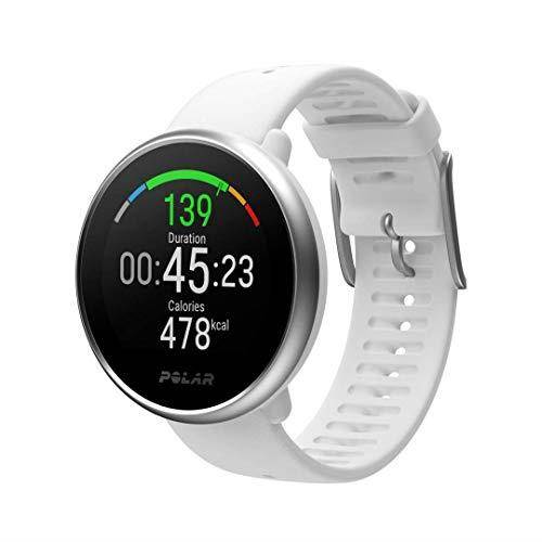 polar ignite  advanced waterproof fitness watch includes polar precision heart rate, integrated gps and sleep plus tracking, white/silver, small