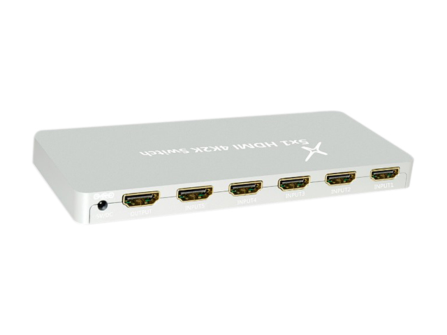 XtremPro 64501KA 5x1 HDMI Aluminum 4K2K 3D /60Hz 5 In 1 Out Switch w/IR Wireless Remote control, AC Power Adapter 100 ~ 240V, Supports HDCP, LPCM, DTS, 3D All Format - Silver