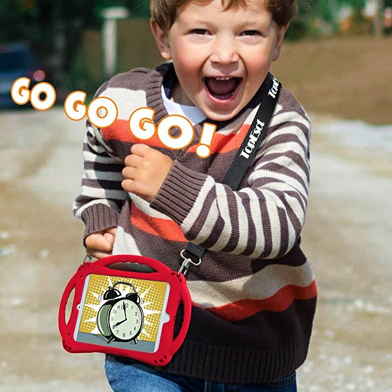 Kids Case for iPad Mini 5 4 3 2 1,Silicone Childproof for All Kinds of iPad Mini, Built-in Handle Stand, Comes with 2-4 Feet Adjustable Strap. (Red)