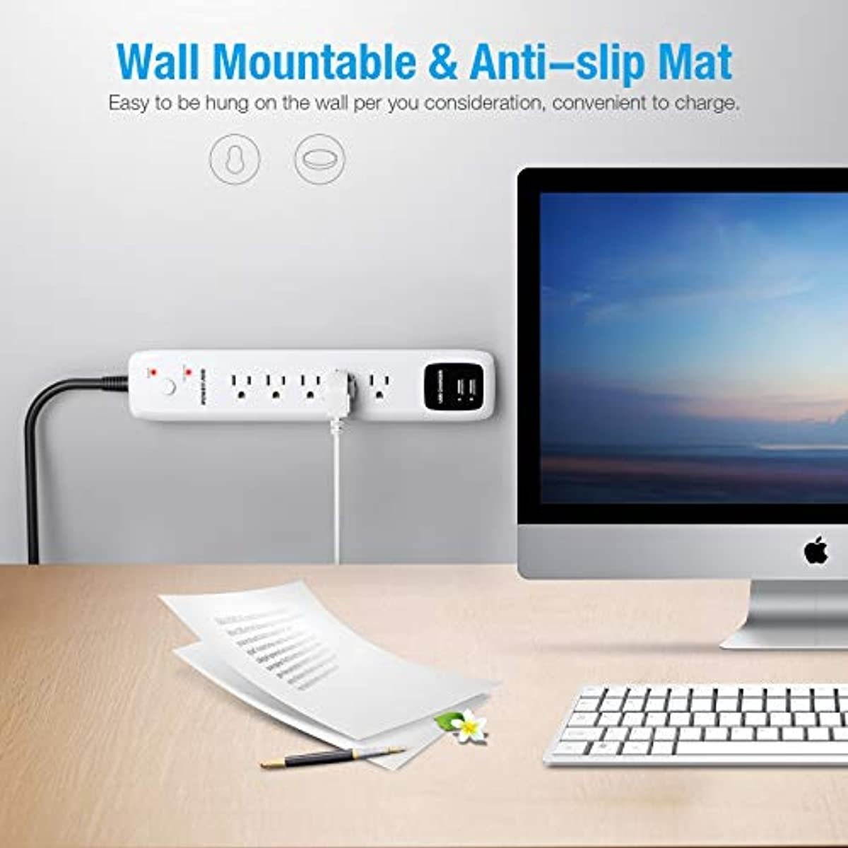 6Outlet + 2 USB 1050 Joule Surge Protector Power Strip with 25Ft Long Extension Cord White UL Listed