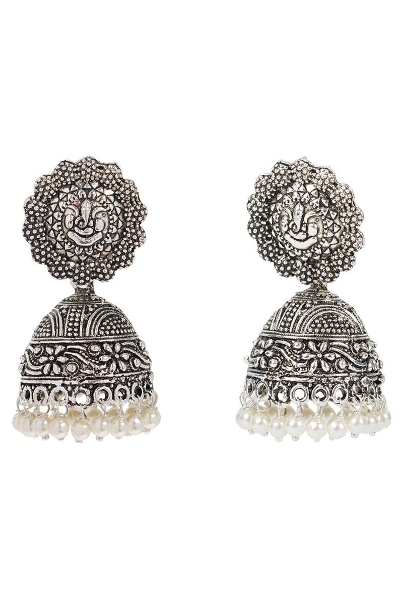 Panash Silver Copper Beaded Jhumki Earrings