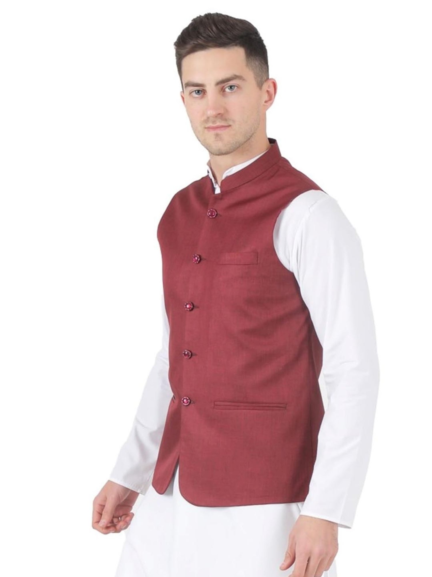 TAHVO Red  Slim Fit Nehru Jacket